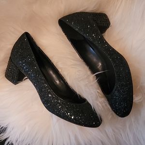 Black sparkle block heel